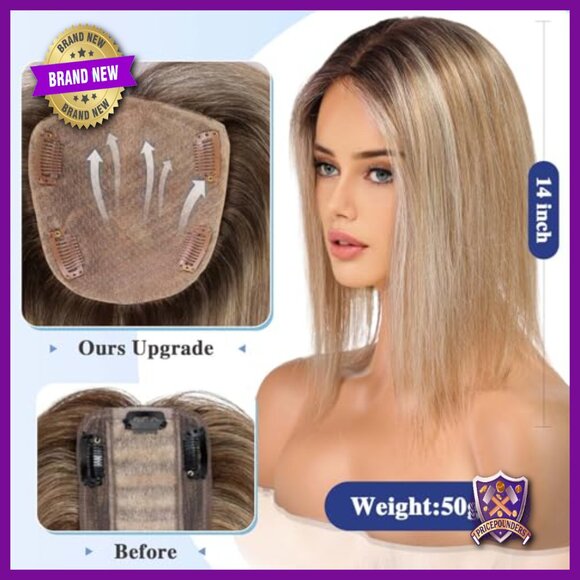 Large Base Human Hair Topper 5x5.5 Inches No Bangs For Thinning Hair main image 4